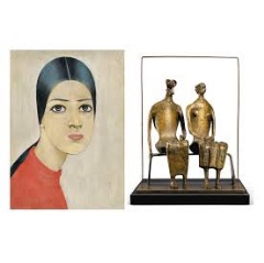 
L.S. Lowry, Ann in a Red Jumper, (painted circa 1957, estimate: £150,000-250,000) and
Henry Moore, Maquette for King and Queen (conceived and cast in 1952, estimate: £750,000-1,000,000)