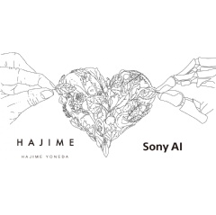 The illustration by Mr.Yoneda : It symbolizes the co-creation of a heart shaped “Earth” full of love, by a human and robotic hand
