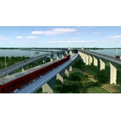 An artist’s graphic rendering of the Padma Multipurpose road and rail bridge currently being constructed in Bangladesh.