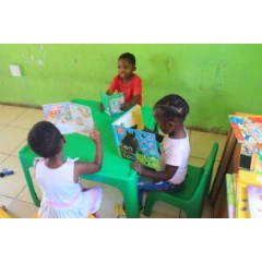 Children in South Africa with their new books.