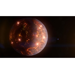 LP 791-18 d, illustrated here, is an Earth-size world about 90 light-years away. The gravitational tug from a more massive planet in the system, shown as a blue disk in the background, (see complete caption below)