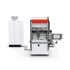Smart-M Dosing Cell with lifting door and MK 825 PRO mixing head in the version for two material components. Shown with optional Control 2 multi-touch operating panel.