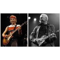 Left to right, Mark Knopfler playing: his Gibson Les Paul Reissue, 1983, on the Brothers In Arms Tour, 1985 © Ebet Roberts / Getty Images; and playing his Gibson Les Paul Standard, 1959, on the Kill To Get Crimson Tour, 2008 © Sarah Askaroff