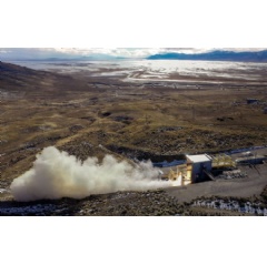 Northrop Grumman’s SMART Demo static test successfully demonstrates several solid rocket motor innovations at the company’s Promontory, Utah, test area. (Photo Credit: Northrop Grumman)