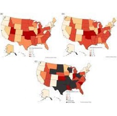 Caption: Map of number of restrictive abortion laws per state, US, (a) 2014, (b) 2018, and (c) 2022 (Credit: American Journal of Preventive Medicine).
