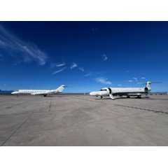 The DSaT system, housed on a civilian aircraft (right), was successfully showcased at Vanguard 24, aligning with the Armys Global 6500 Jet Trainer (left). (see complete caption below)