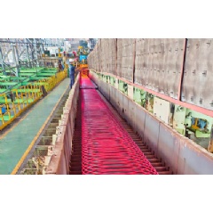 Hot coil on the Morgan Stelmor Cooling Conveyor from Primetals Technologies at Jiangsu Shagang’s line No.3.