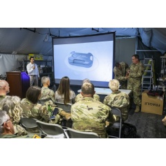 Gregg Peterson presents AKESO device to military innovation leaders.