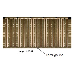 Figure 3 Cross-section view of 0.35 mm pitch through vias formed by the FiTT method