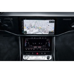 Navigation map with new graphic representation and detailed 3D city models by HERE technologies at Audi A8