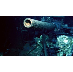 One of the five-inch 25 caliber anti-aircraft gun mounts from the USS Indianapolis. Photo courtesy of Paul G. Allen