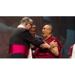 His Holiness the Dalai Lama greeting Archbishop of Messina, Giovanni Accolla at the start of his talk in Messina, Sicily, Italy on September 17, 2017. Photo by Federico Vinci/Città Metropolitana di Messina