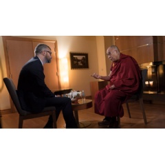 His Holiness the Dalai Lama giving an interview to Gundars Reders of Latvian Television in Riga, Latvia. Photo by Tenzin Choejor