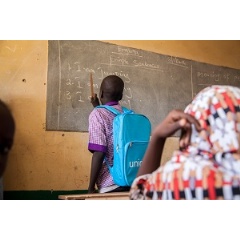 13 year old Modu Umar attends a UNICEF-supported school in an IDP camp in Monguno, Borno State, Nigeria.