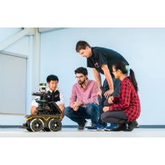From left: Albert Go, Mitchell Guillaume, Michael Everett, and Yu Liang (Gloria) Fang.
Photo: Lillie Paquette, MIT School of Engineering