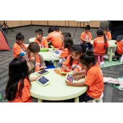 Children enjoy a safe and educationally rich digital experience with Kids Mode and Samsung Kids on Galaxy tablets at SDC 2017