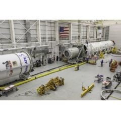 Orbital ATK’s Antares rocket for the CRS-8 mission is being integrated in the Horizontal Integration Facility at NASA’s Wallops Flight Facility. Launch is scheduled for 7:37 a.m. EST , Saturday, Nov. 11, 2017.