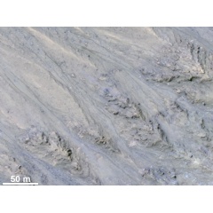 Analysis shows that the flows all end at approximately the same slope, which is similar to the angle of repose for sand.​​​​​​​Credit: NASA/JPL/University of Arizona/USGS. Public domain.​​​&