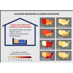 Factors contributing to elevated bedroom allergen levels include presence of pets and pests, type of housing, and living in rural areas. Individual allergens vary by geographic area. NIEHS