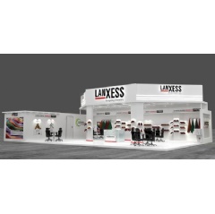 At its 135 square meter stand the company’s Leather business unit showcases its portfolio for the production of shoe upper, furniture and automotive leathers. Photo: LANXESS AG