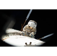 Clad in a Russian Orlan spacesuit, cosmonaut Alexander Misurkin conducts a spacewalk outside the International Space Station Aug.22-2013, during Expedition 36. On Friday, Feb.2-2018, Misurkin will participate in the fourth spacewalk. Credits: NASA