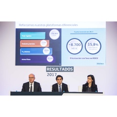 From left to right: Ángel Vilá, Chief Operating Officer (COO), Telefónica S.A.; José María Álvarez-Pallete Chairman & CEO of Telefónica S.A.; and Laura Abasolo, Chief Finance and Control Officer, Telefónica, S.A.