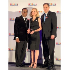 (L-R) Michael C. Bush, CEO at Great Place To Work®; Stephanie Linnartz, Executive Vice President & Global Chief Commercial Officer, Marriott Intl; David Rodriguez, Executive Vice President & Global Chief Human Resources Officer, Marriott Intl.