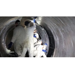 Application of carbon fiber to the inside of a circulating water pipe at Davis-Besse was one of 1,200 activities completed during the plants 24-day refueling outage in March 2018.
