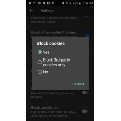 Once you click on Block Cookies a menu will pop-up with options to choose the different types of cookies