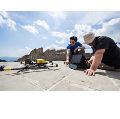 An Intel Falcon 8+ drone is prepared for aerial inspection of the Great Wall of China. Intel Corporation