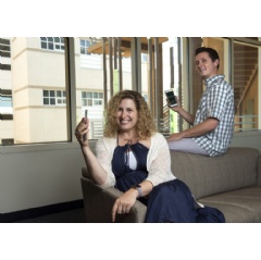John Hunter, a UCI Ph.D. candidate in psychology & social behavior, shown here with co-author Sarah Pressman, associate professor of psychology & social behavior. Steve Zylius / UCI