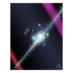 Artists representation of an electron traveling between two lasers in an experiment.
Credit: Nicolle R. Fuller, NSF