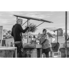 Alfonso Cuarn and Yalitza Aparicio as Cleo on the set of Roma, written and directed by Alfonso Cuarn. Photo by Carlos Somonte