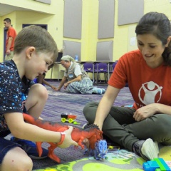 Children play with trained Save the Children staff and volunteers in a Child Friendly Space in an emergency shelter in the Florida Panhandle in the aftermath of Hurricane Michael.