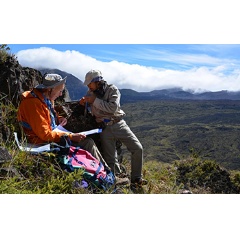 Researchers orient cores from a Hawaii lava flow site that recorded a magnetic polarity reversal.

Credit: Brad Singer
