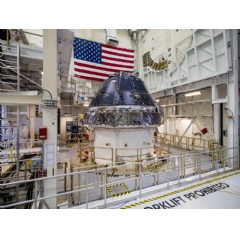 NASA completed building and outfitting the Orion crew capsule for the first Artemis lunar mission in June 2019. The spacecraft is being prepared for its uncrewed test flight atop NASA’s Space Launch System (SLS) rocket. Credits: NASA/Radislav Sinyak