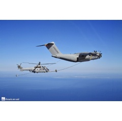 Copyright DGA 1
The Airbus A400M new generation airlifter has successfully achieved its first helicopter air-to-air refueling contacts with an H225M