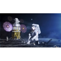 Artist concept of an astronaut in the xEMU space suit setting up a science experiment on the lunar surface.
Credits: NASA