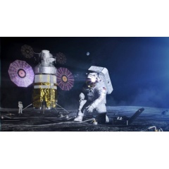 Artist concept of an astronaut in the xEMU space suit setting up a science experiment on the lunar surface.
Credits: NASA