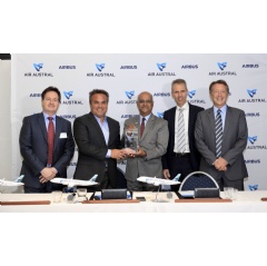 From left to right: Joel Boff, Senior Sales Director Europe, Airbus; Didier Robert, President of Sematra; Marie-Joseph Malé, CEO Air Austral; Kimon Sotiropoulos, SVP Central and Northern Europe, Airbus; and Christopher Buckley, EVP Commercial, Airbus