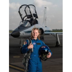 NASA portrait of 2017 Astronaut Candidate Zena Cardman in front of a T-38 trainer aircraft at Ellington Field near NASA’s Johnson Space Center in Houston, Texas.
Credits: NASA