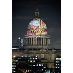 William Blakes The Ancient of Days 1827, projected by Tate Britain onto St Pauls Cathedral 2019
Photo:  Tate (Alex Wojcik)