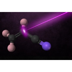 MIT chemists have devised a way to observe the transition state of the chemical reaction that occurs when vinyl cyanide is broken apart by an ultraviolet laser.
Image: Christine Daniloff, MIT