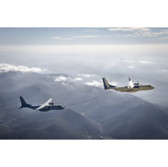 Two C295s aircraft successfully performing AAR wet contacts.