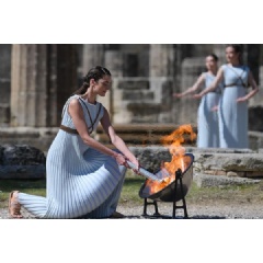 At the Olympic Torch lighting ceremony at Ancient Olympia, Greece (AFP/Getty Images) © Copyright