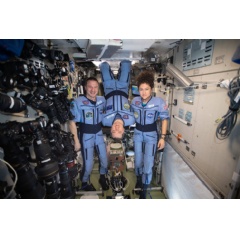 NASA Flight Engineers Andrew Morgan and Jessica Meir flank Expedition 62 Commander Oleg Skripochka of Roscosmos for a playful portrait in the weightless environment of the International Space Station.
Credits: NASA