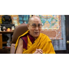His Holiness the Dalai Lama greeting the audience from Taiwan gathered to celebrate his 85th birthday by video link at the start of his short teaching on Mind Training from his residence in Dharamsala, HP, India. Photo by Ven Tenzin Jamphel