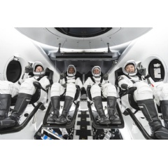 NASA astronauts Shannon Walker, Victor Glover, and Mike Hopkins, and astronaut Soichi Noguchi of the Japan Aerospace Exploration Agency - who constitute the crew of NASA’s Crew-1 mission - inside SpaceX’s Crew Dragon spacecraft.
Credits: SpaceX