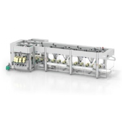 The robotic solution’s camera-based vision control system detects products on the infeed belt. The delta robots then pick single or multiple products arriving in random order and place them in cartons or other containers.
Picture: Syntegon