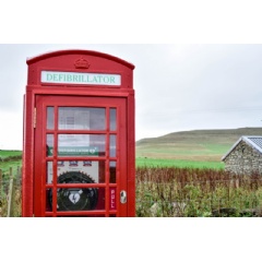 Lifesaving defibrillator in rural Orkney Islands, Scotland
